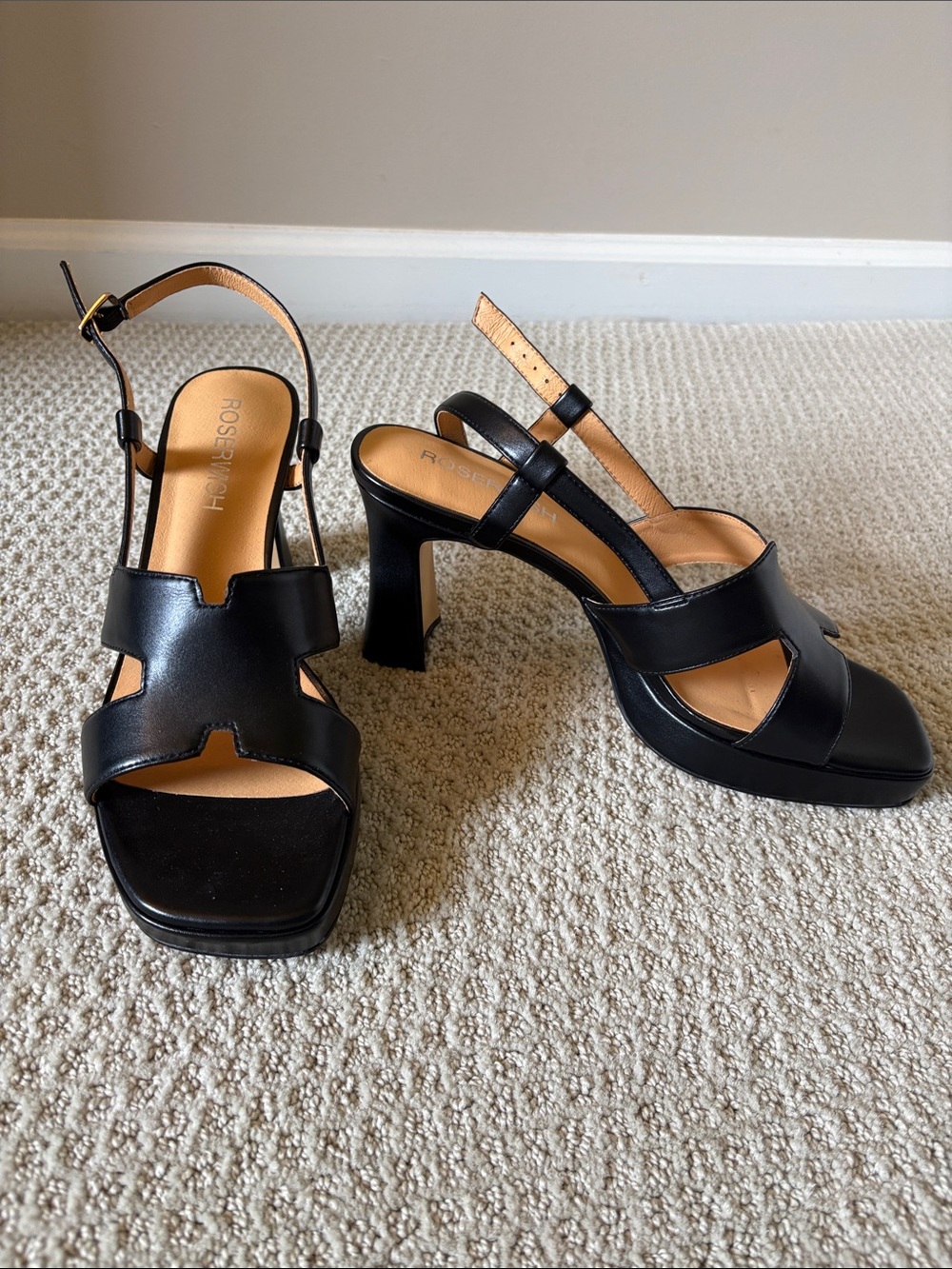 Roserwish Black Square Toe Heel